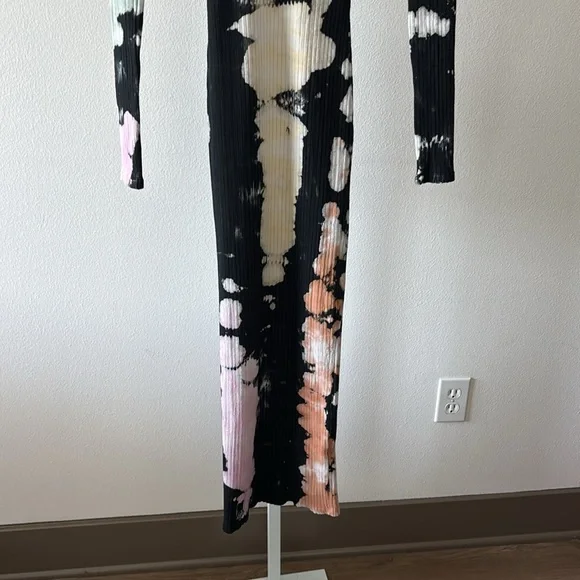 Ribbed Tie-Dye Dress L Bodycon V-Neck Bleach Wash Grunge Indie Sleaze Streetwear - Picture 6 of 13